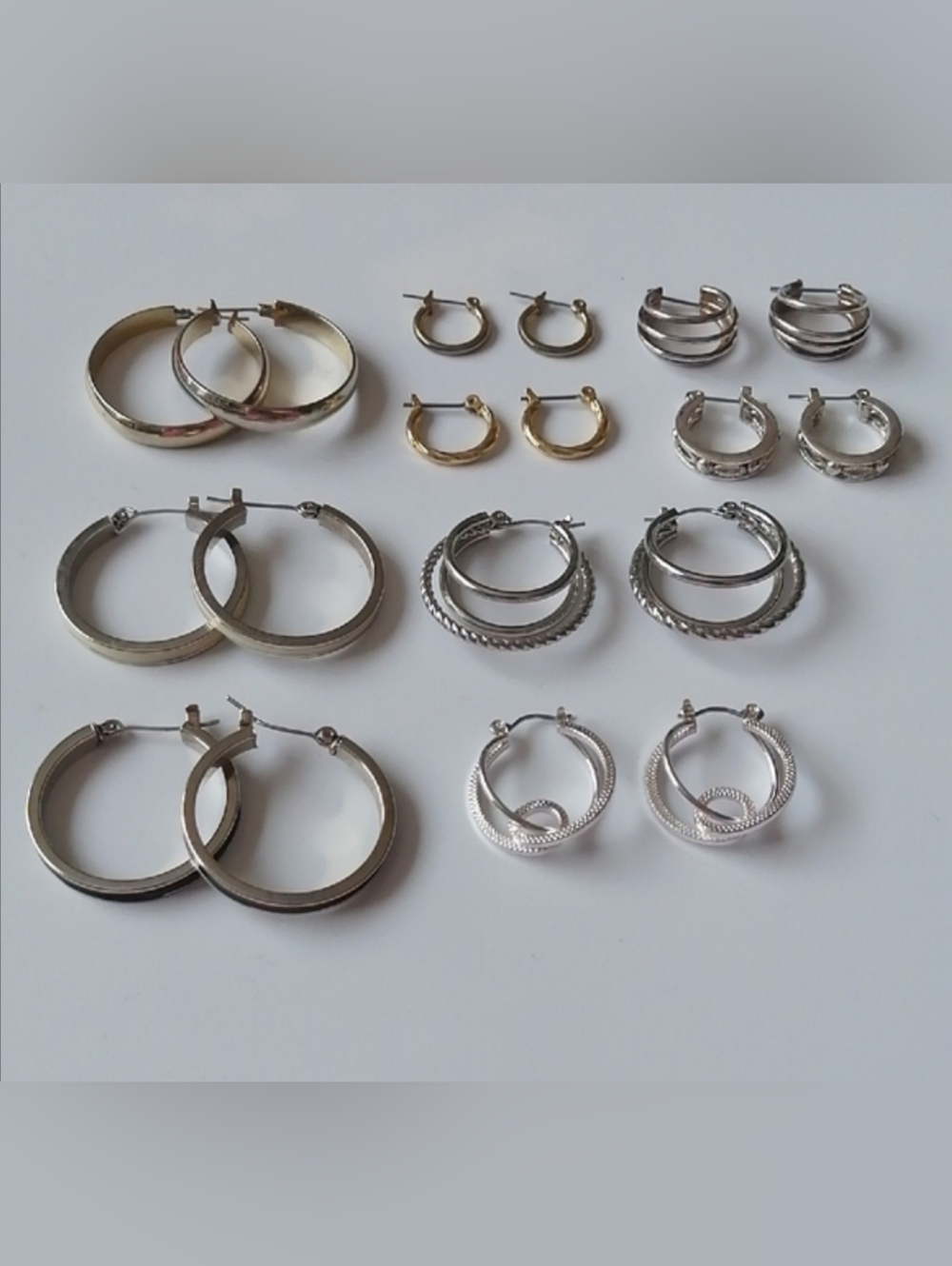 9pcs Silvertone Goldtone Hoop Earrings Lot Bundle